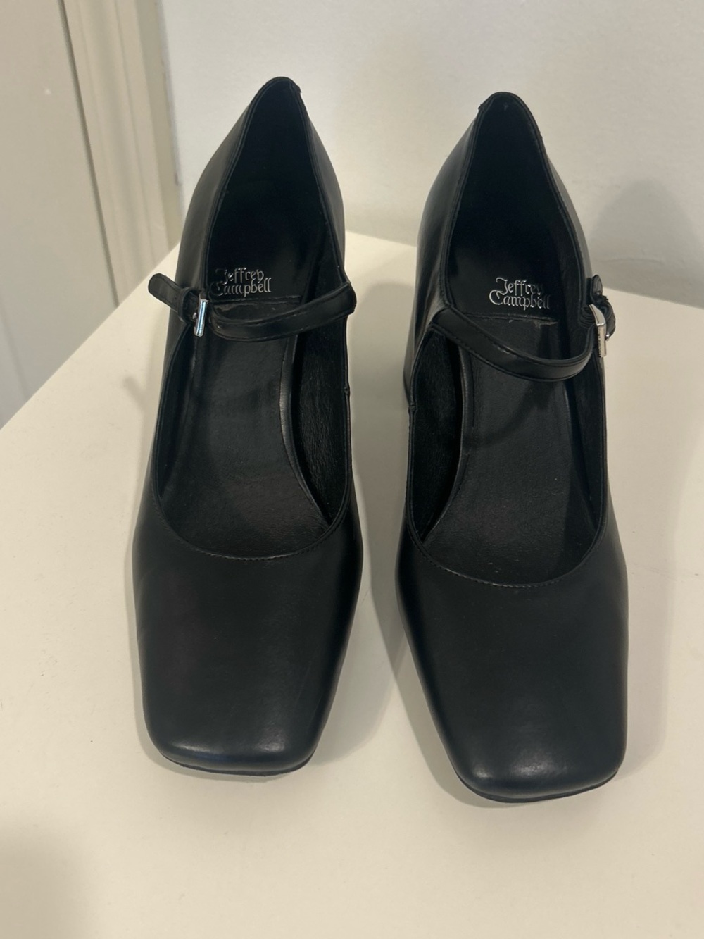 Jeffrey Campbell Black Square-Toe Maryjane Pumps with Strap